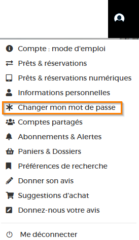 Présentation de la rubrique Changer mon mot de passe